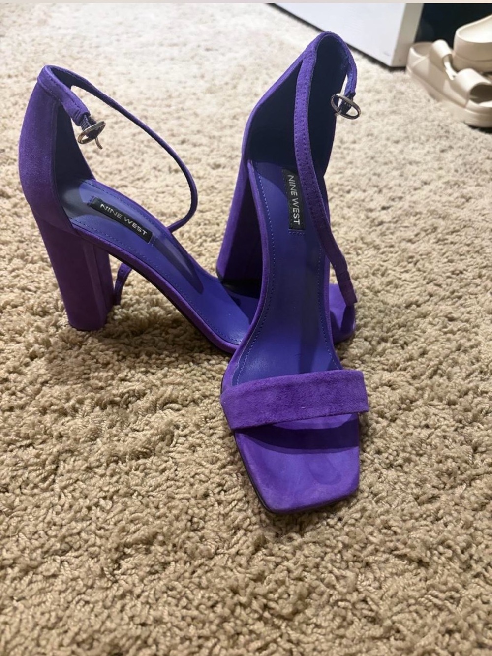 Nine West Purple Suede Block Heel Sandals with Ankle Strap